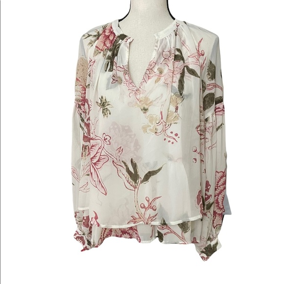 Lucky brand womens long sleeve printed peasant top ruffle details size Medium - Picture 3 of 14